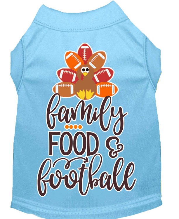 Family, Food, and Football Screen Print Dog Shirt Baby Blue XXXL